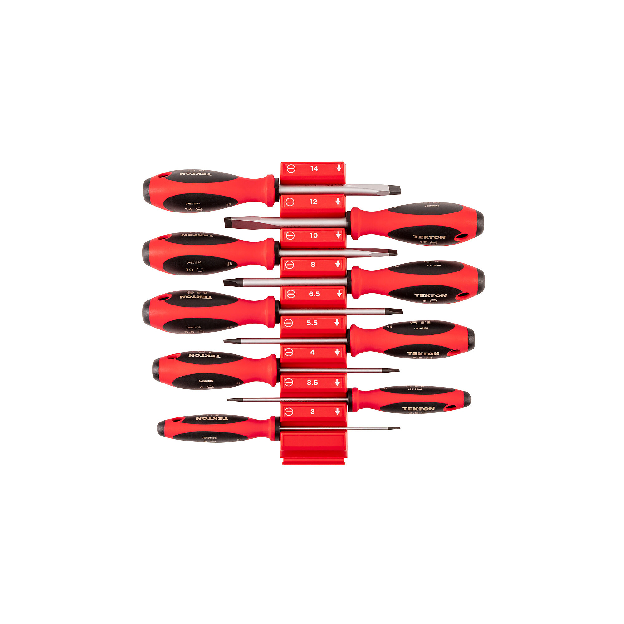 TEKTON Slotted Screwdriver Set with Red Modular Organizers - 4 Inch Shanks, 9-Piece (3 -14 mm) | DWS90105